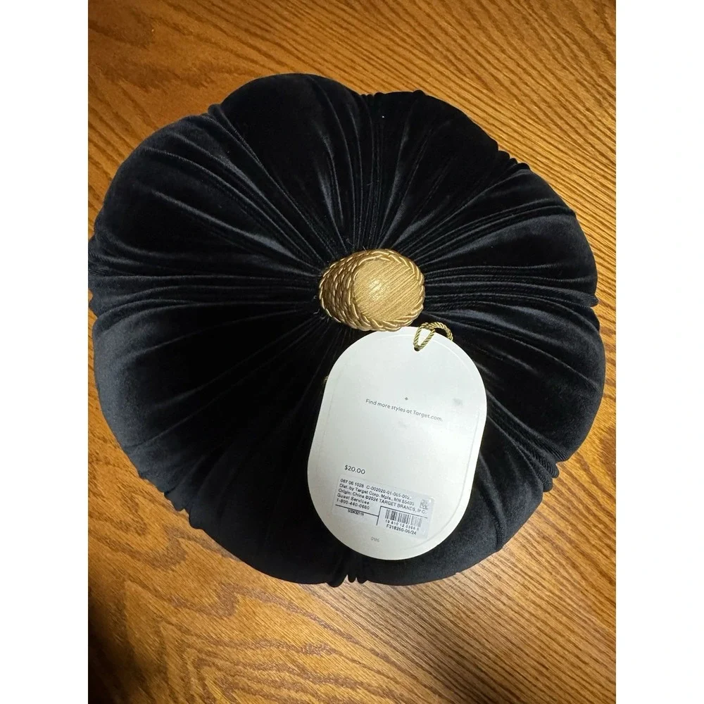 Threshold Black Velvet Decorative Shaped Pumpkin Pillow  12in x 9in